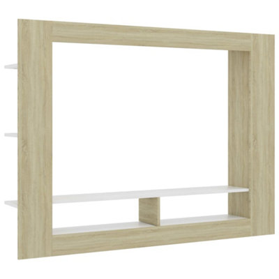 Berkfield TV Cabinet White and Sonoma Oak 152x22x113 cm Engineered Wood