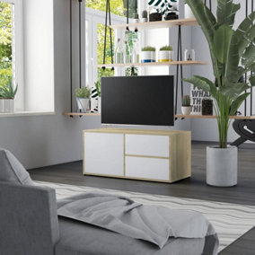 Berkfield TV Cabinet White and Sonoma Oak 80x34x36 cm Engineered Wood