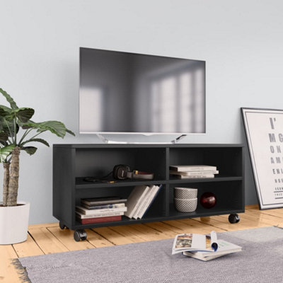 Berkfield TV Cabinet With Castors Black 90x35x35 Cm Engineered Wood ...