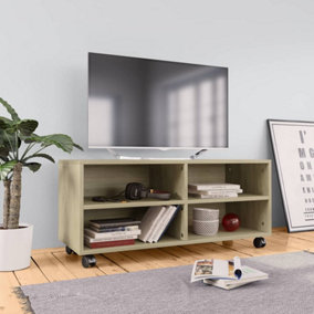 Berkfield TV Cabinet with Castors Sonoma Oak 90x35x35 cm Engineered Wood