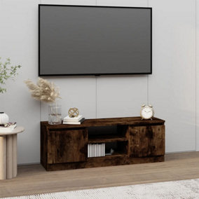 Berkfield TV Cabinet with Door Smoked Oak 102x30x36 cm