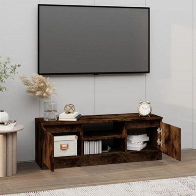 Berkfield TV Cabinet with Door Smoked Oak 102x30x36 cm