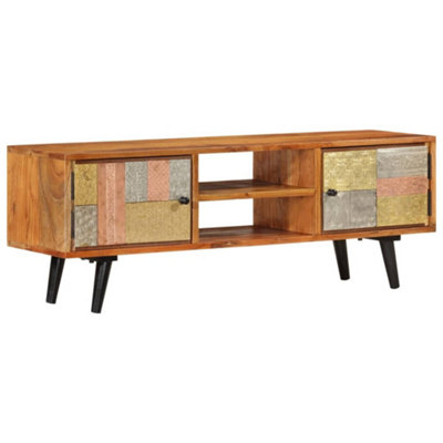 Berkfield TV Cabinet with Doors 112x30x40 cm Solid Wood Acacia and Metal