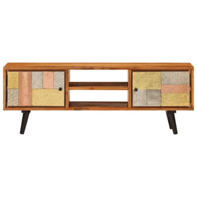 Berkfield TV Cabinet with Doors 112x30x40 cm Solid Wood Acacia and Metal