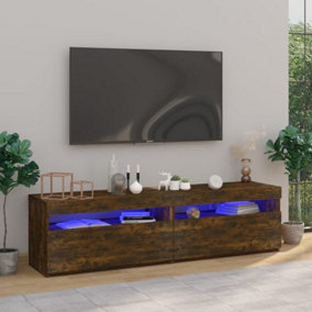 Berkfield TV Cabinet with LED Lights 2 pcs Smoked Oak 75x35x40 cm