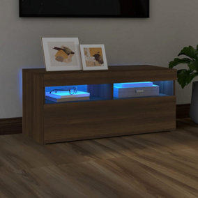 Berkfield TV Cabinet with LED Lights Brown Oak 90x35x40 cm