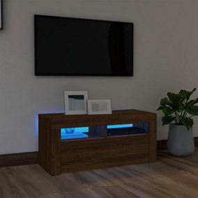 Berkfield TV Cabinet with LED Lights Brown Oak 90x35x40 cm