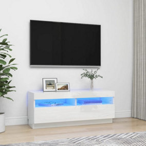 Berkfield TV Cabinet with LED Lights High Gloss White 100x35x40 cm