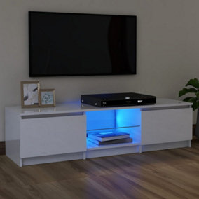 Berkfield TV Cabinet with LED Lights High Gloss White 120x30x35.5 cm