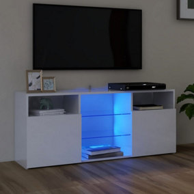 Berkfield TV Cabinet with LED Lights High Gloss White 120x30x50 cm