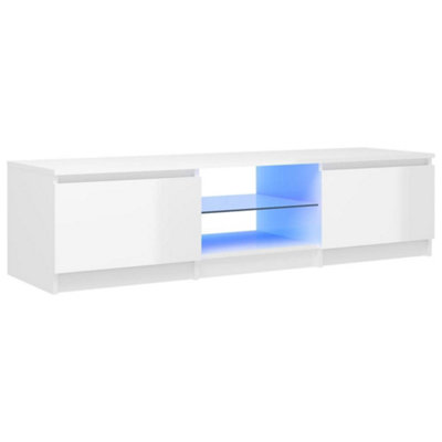Berkfield TV Cabinet with LED Lights High Gloss White 140x40x35.5 cm