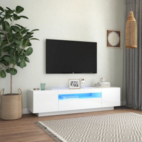 Berkfield TV Cabinet with LED Lights High Gloss White 160x35x40 cm