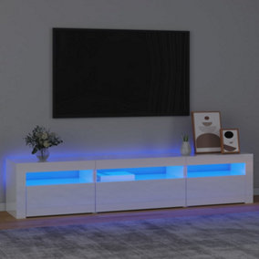 Berkfield TV Cabinet with LED Lights High Gloss White 195x35x40 cm