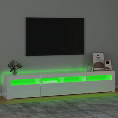 Berkfield TV Cabinet with LED Lights High Gloss White 210x35x40 cm