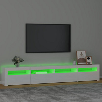 Berkfield TV Cabinet with LED Lights High Gloss White 240x35x40 cm