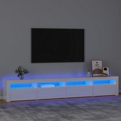 Berkfield TV Cabinet with LED Lights High Gloss White 240x35x40 cm