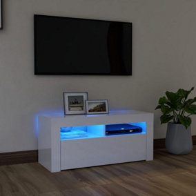 Berkfield TV Cabinet with LED Lights High Gloss White 90x35x40 cm