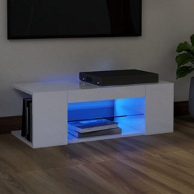 Berkfield TV Cabinet with LED Lights High Gloss White 90x39x30 cm