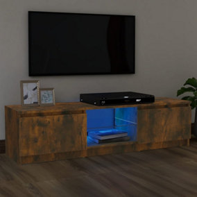 Berkfield TV Cabinet with LED Lights Smoked Oak 120x30x35.5 cm