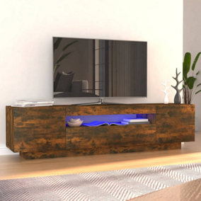 Berkfield TV Cabinet with LED Lights Smoked Oak 160x35x40 cm