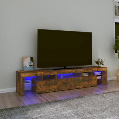 Berkfield TV Cabinet with LED Lights Smoked Oak 200x36.5x40 cm