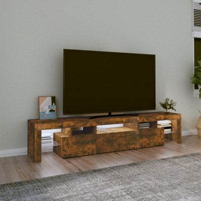 Berkfield TV Cabinet with LED Lights Smoked Oak 200x36.5x40 cm