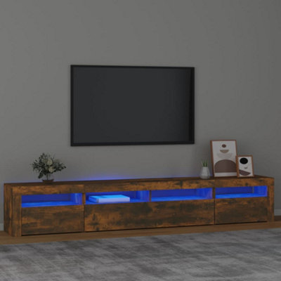 Berkfield TV Cabinet with LED Lights Smoked Oak 240x35x40 cm