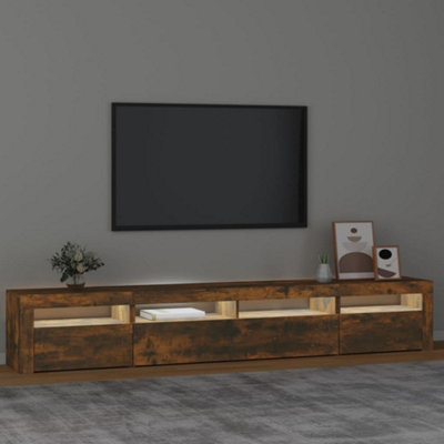 Berkfield TV Cabinet with LED Lights Smoked Oak 240x35x40 cm