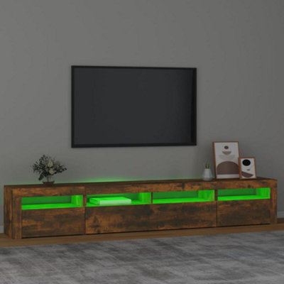 Berkfield TV Cabinet with LED Lights Smoked Oak 240x35x40 cm