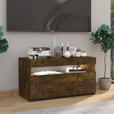 Berkfield TV Cabinet with LED Lights Smoked Oak 75x35x40 cm