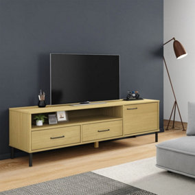 Berkfield TV Cabinet with Metal Legs Brown Solid Wood Pine OSLO