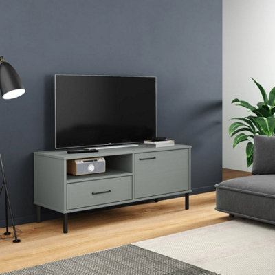 Berkfield TV Cabinet with Metal Legs Grey Solid Wood Pine OSLO