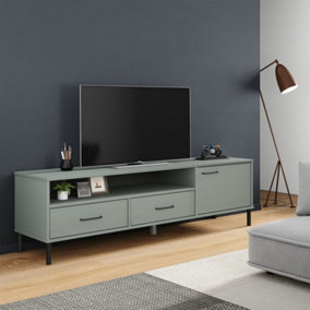 Berkfield TV Cabinet with Metal Legs Grey Solid Wood Pine OSLO