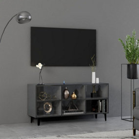 Berkfield TV Cabinet with Metal Legs High Gloss Grey 103.5x30x50 cm