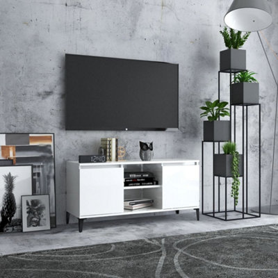 Berkfield TV Cabinet with Metal Legs High Gloss White 103.5x35x50 cm