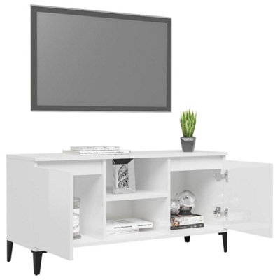 Berkfield TV Cabinet with Metal Legs High Gloss White 103.5x35x50 cm