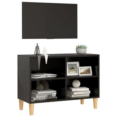 Berkfield TV Cabinet with Solid Wood Legs Black 69.5x30x50 cm