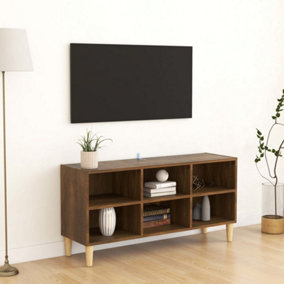 Berkfield TV Cabinet with Solid Wood Legs Brown Oak 103.5x30x50 cm