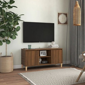 Berkfield TV Cabinet with Solid Wood Legs Brown Oak 103.5x35x50 cm