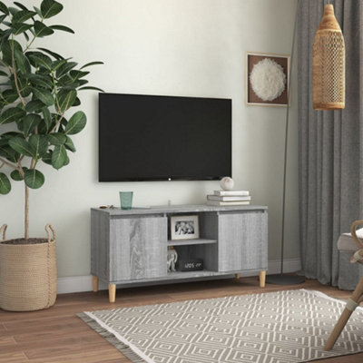 Berkfield TV Cabinet with Solid Wood Legs Grey Sonoma 103.5x35x50 cm