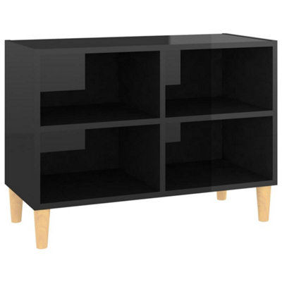 Berkfield TV Cabinet with Solid Wood Legs High Gloss Black 69.5x30x50 cm