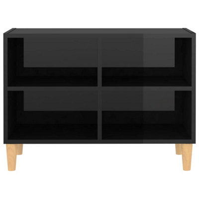 Berkfield TV Cabinet with Solid Wood Legs High Gloss Black 69.5x30x50 cm