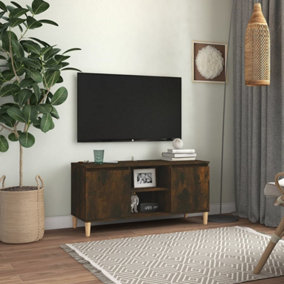 Berkfield TV Cabinet with Solid Wood Legs Smoked Oak 103.5x35x50 cm