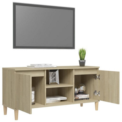 Berkfield TV Cabinet with Solid Wood Legs Sonoma Oak 103.5x35x50 cm