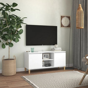Berkfield TV Cabinet with Solid Wood Legs White 103.5x35x50 cm