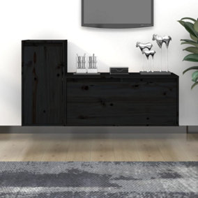 Berkfield TV Cabinets 2 pcs Black Solid Wood Pine