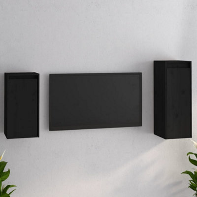 Berkfield TV Cabinets 2 pcs Black Solid Wood Pine