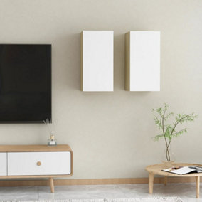 Berkfield TV Cabinets 2 pcs White and Sonoma Oak 30.5x30x60 cm Engineered Wood