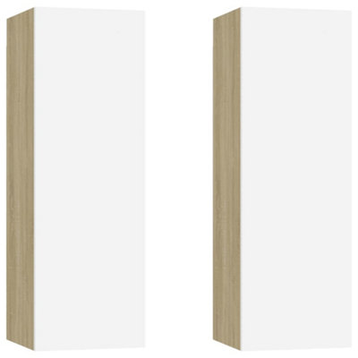 Berkfield TV Cabinets 2 pcs White and Sonoma Oak 30.5x30x90 cm Engineered Wood