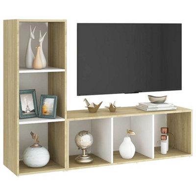 Berkfield TV Cabinets 2 pcs White & Sonoma Oak 107x35x37 cm Engineered Wood